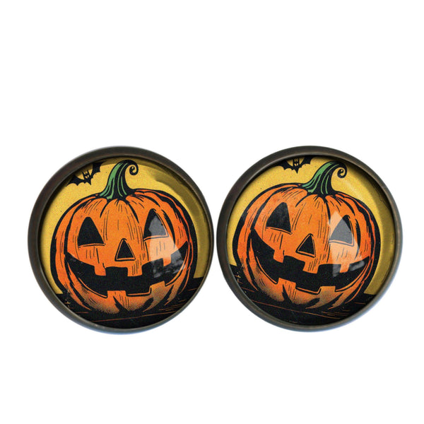 Jack O Lantern w/Bat Vintage Inspired Stud Earrings