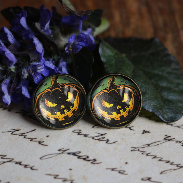 Black Jack O Lantern Vintage Inspired Stud Earrings