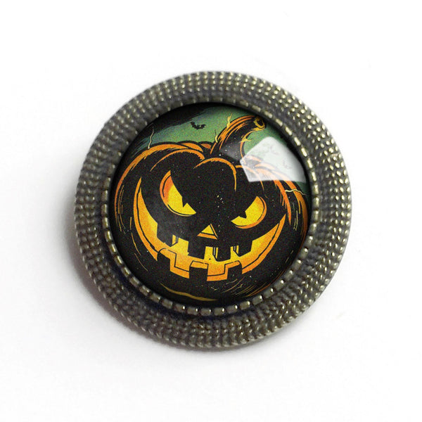 Spooky Black Jack O Lantern Retro Halloween Black Cat Vintage Inspired Pin Brooch