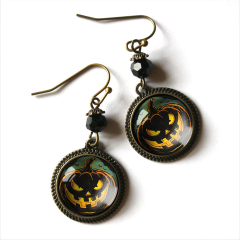 Spooky Black Retro Halloween Jack-O-Lantern Vintage Inspired Drop / Dangle Earrings