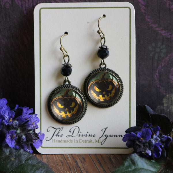 Spooky Black Retro Halloween Jack-O-Lantern Vintage Inspired Drop / Dangle Earrings