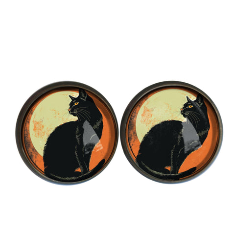 Chat Noir Elegant Retro Halloween Black Cat Vintage Inspired Stud Earrings