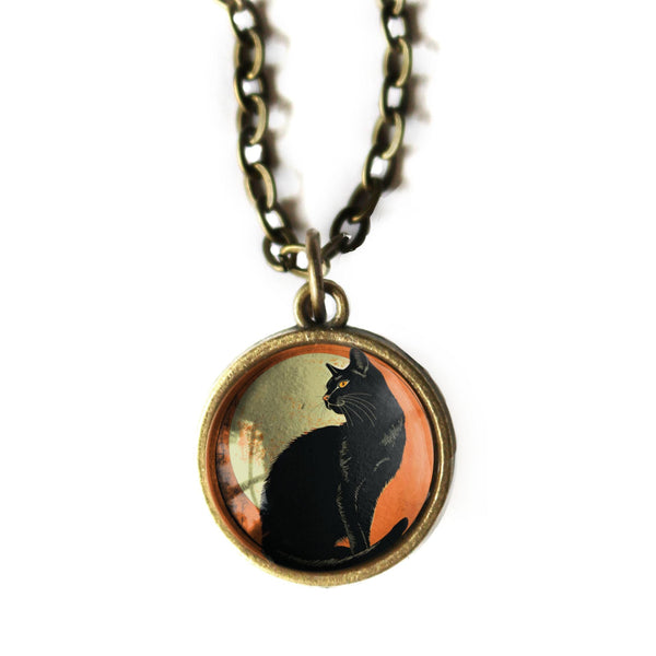 Chat Noir Retro Halloween Black Cat Simple Reversible  Pendant Necklace