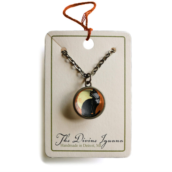 Chat Noir Retro Halloween Black Cat Simple Reversible  Pendant Necklace