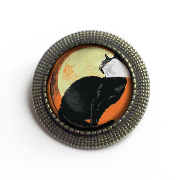 Chat Noir Retro Halloween Black Cat Vintage Inspired Pin Brooch