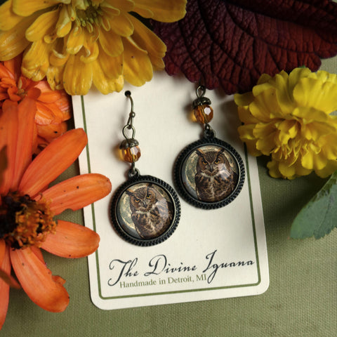 Victorian Owl Vintage Halloween Inspired Drop / Dangle Earrings
