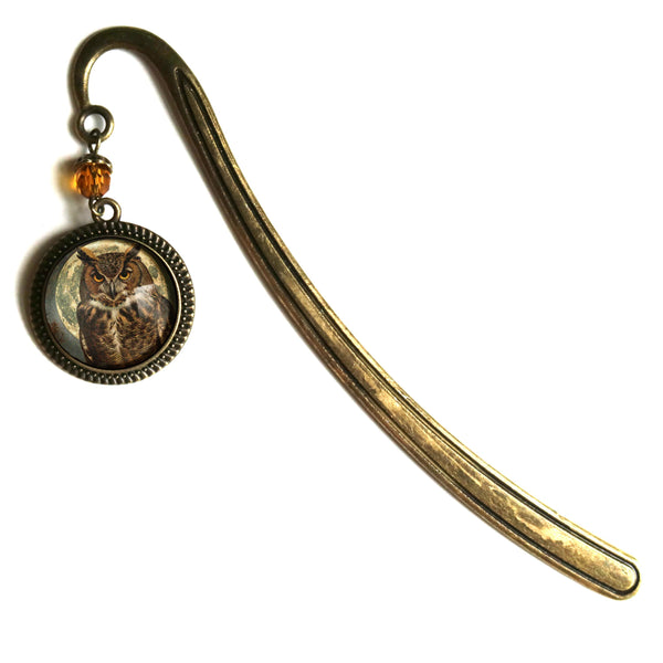 Victorian Owl Glass Cabochon Brass Book Hook / Bookmark