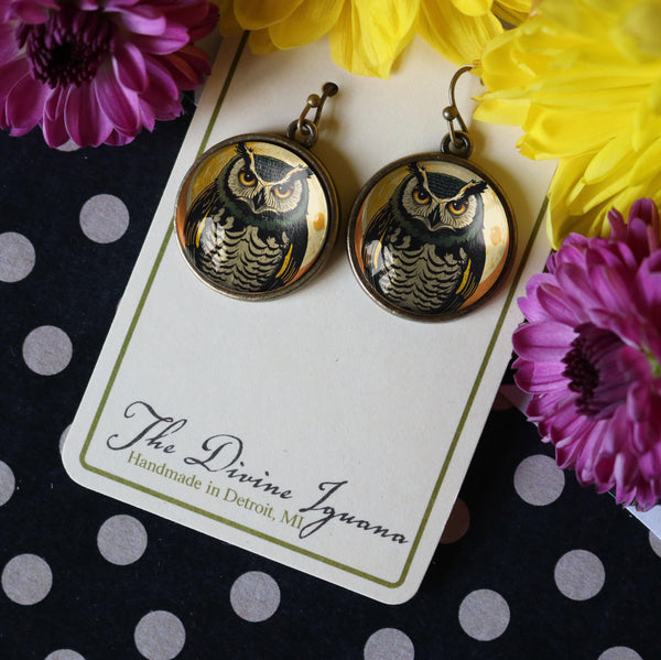 Vintage Owl Retro Halloween Vintage Inspired Drop / Dangle Earrings