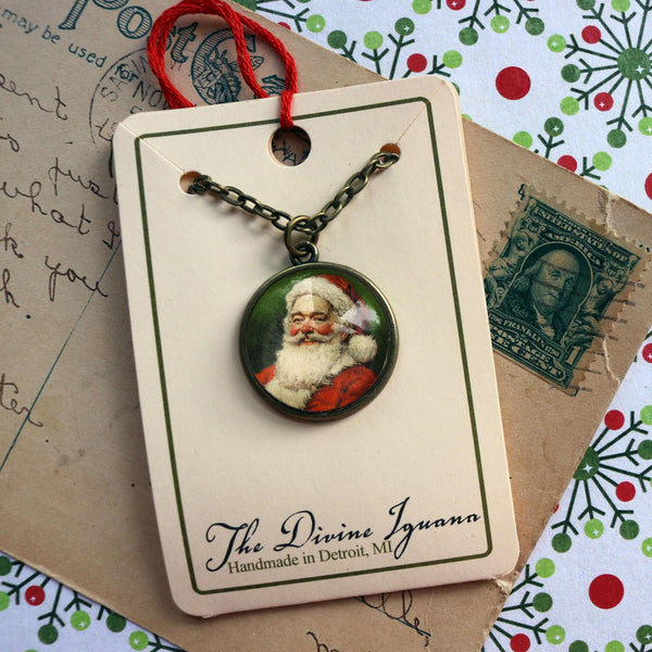 Victorian Santa Claus Christmas Pendant Necklace