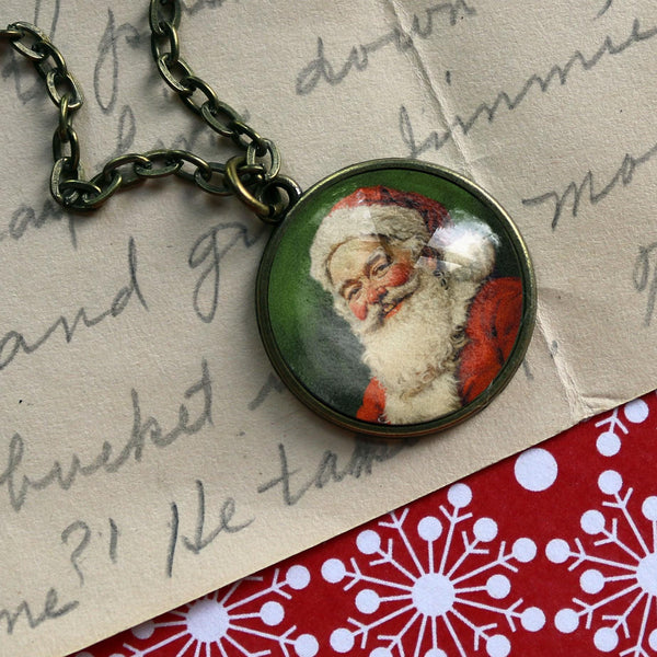 Victorian Santa Claus Christmas Pendant Necklace