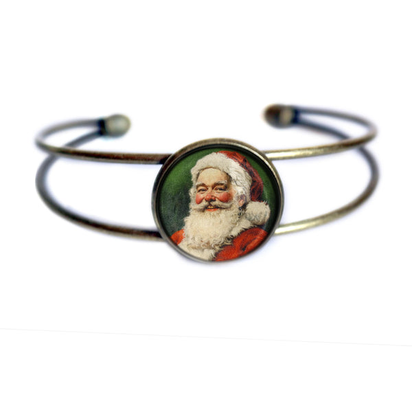 Victorian Santa Claus Cuff Bracelet / Bangle in Antique Brass