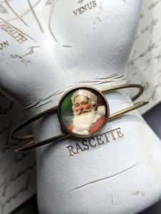 Victorian Santa Claus Cuff Bracelet / Bangle in Antique Brass