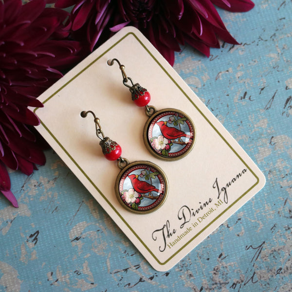 Cardinal Vintage Inspired Drop / Dangle Earrings