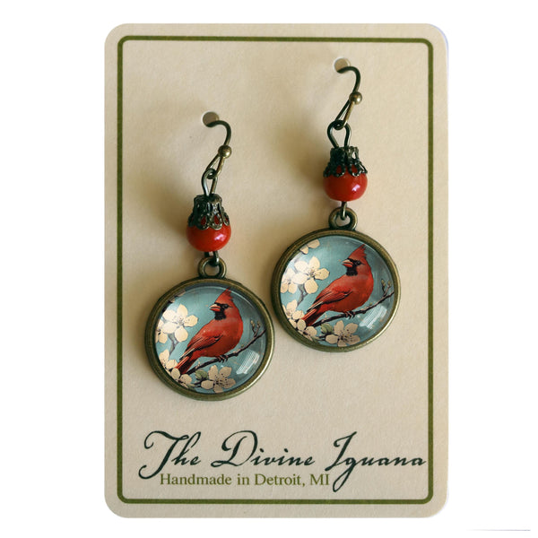 Retro Cardinal Mid Century Modern Inspired Drop / Dangle Earrings