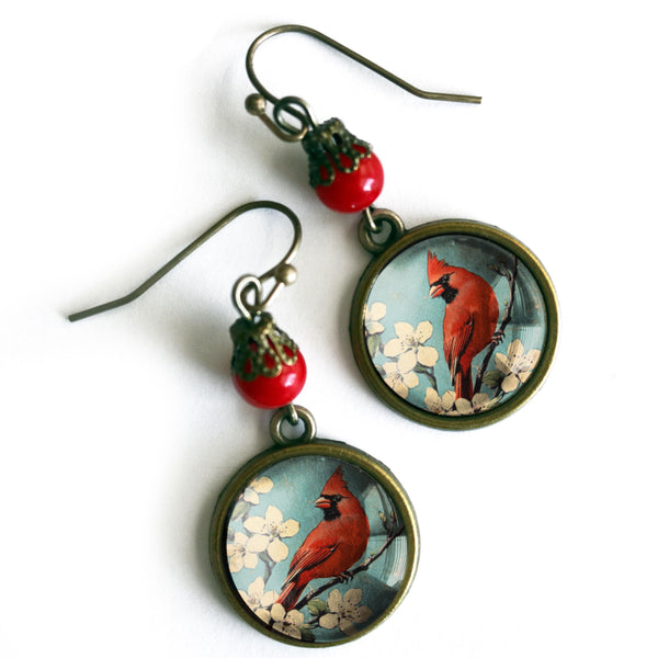 Retro Cardinal Mid Century Modern Inspired Drop / Dangle Earrings