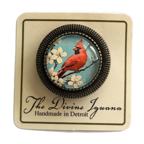 Retro Cardinal Bird Vintage Inspired Pin Brooch