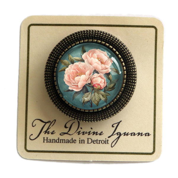 Pink Peony Vintage Inspired Pin Brooch