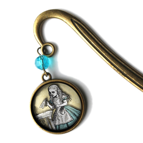 Alice in Wonderland "Drink Me" Potion Glass Cabochon Brass Book Hook / Bookmark