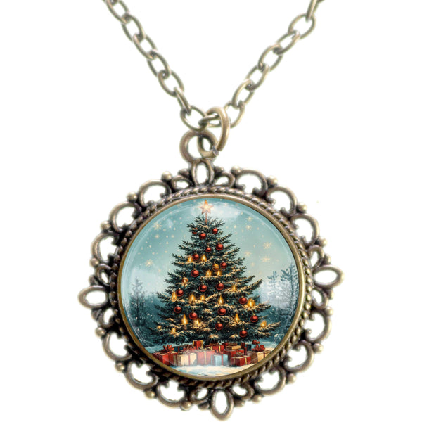 Victorian Christmas Tree Pendant Necklace