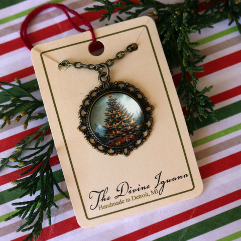 Victorian Christmas Tree Pendant Necklace