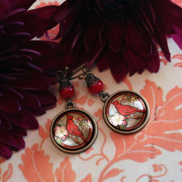 Cardinal Vintage Inspired Drop / Dangle Earrings