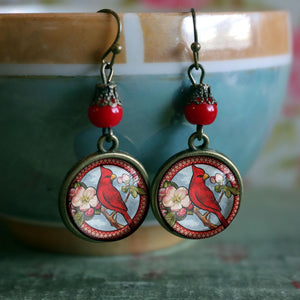 Cardinal Vintage Inspired Drop / Dangle Earrings
