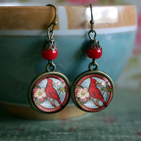 Cardinal Vintage Inspired Drop / Dangle Earrings