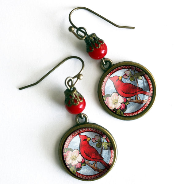 Cardinal Vintage Inspired Drop / Dangle Earrings