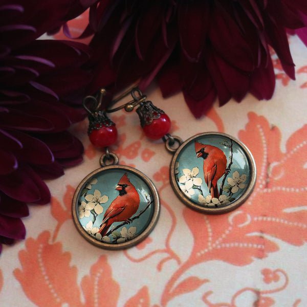 Retro Cardinal Mid Century Modern Inspired Drop / Dangle Earrings