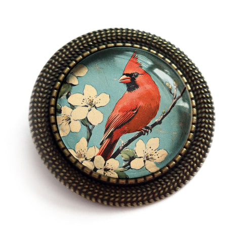 Retro Cardinal Bird Vintage Inspired Pin Brooch
