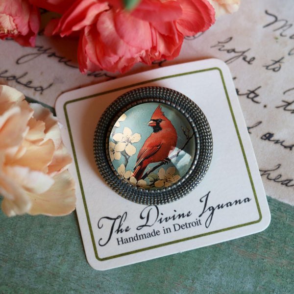 Retro Cardinal Bird Vintage Inspired Pin Brooch