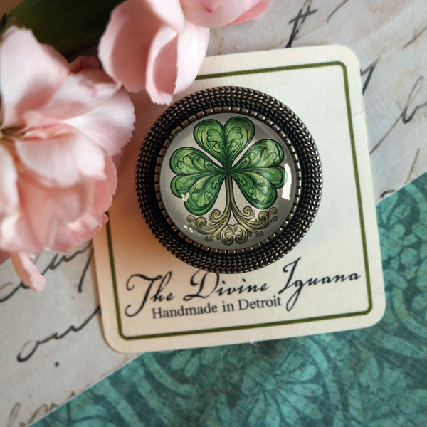 Celtic Shamrock Vintage Inspired Pin Brooch