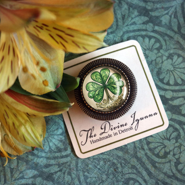 Celtic Shamrock Vintage Inspired Pin Brooch