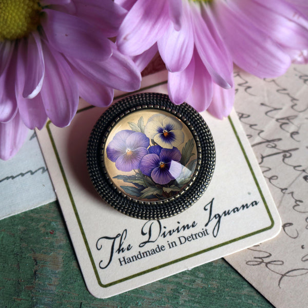Purple Pansy Flower Vintage Inspired Pin Brooch