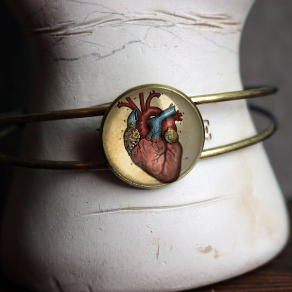 Anatomical Heart Goth Valentine Wire Cuff Bracelet