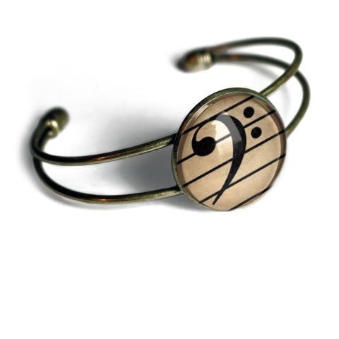Bass Clef Cuff Bracelet / Bangle in Antique Brass