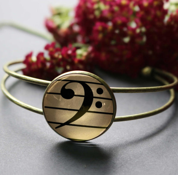 Bass Clef Cuff Bracelet / Bangle in Antique Brass