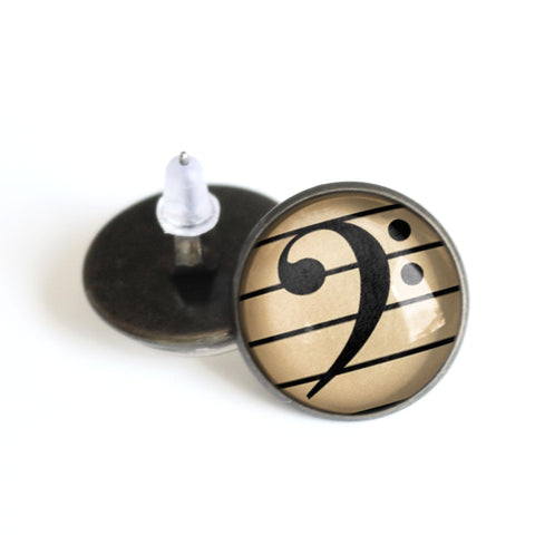 Bass Clef Vintage Inspired Stud Earrings