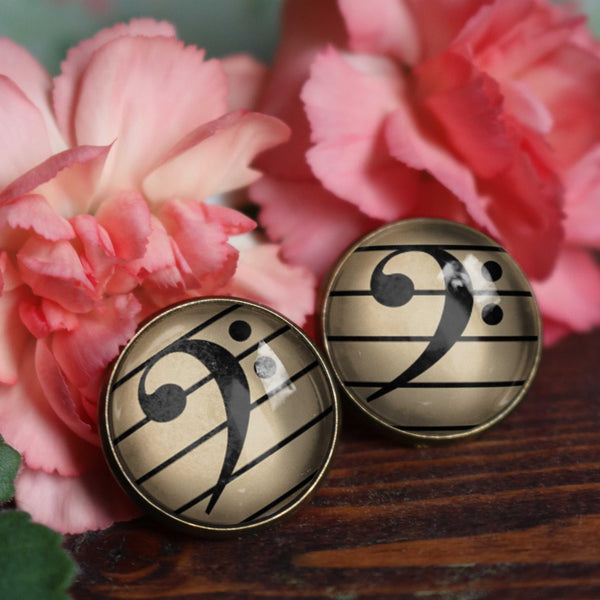 Bass Clef Vintage Inspired Stud Earrings
