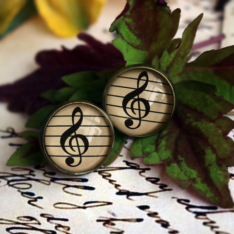 Treble Clef Vintage Inspired Stud Earrings