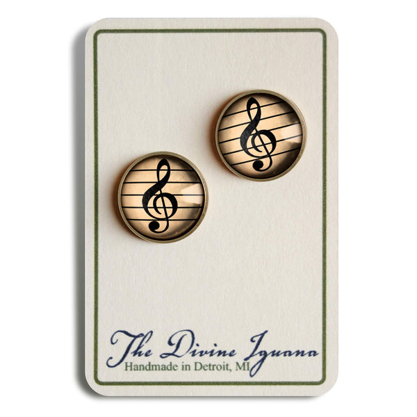 Treble Clef Vintage Inspired Stud Earrings