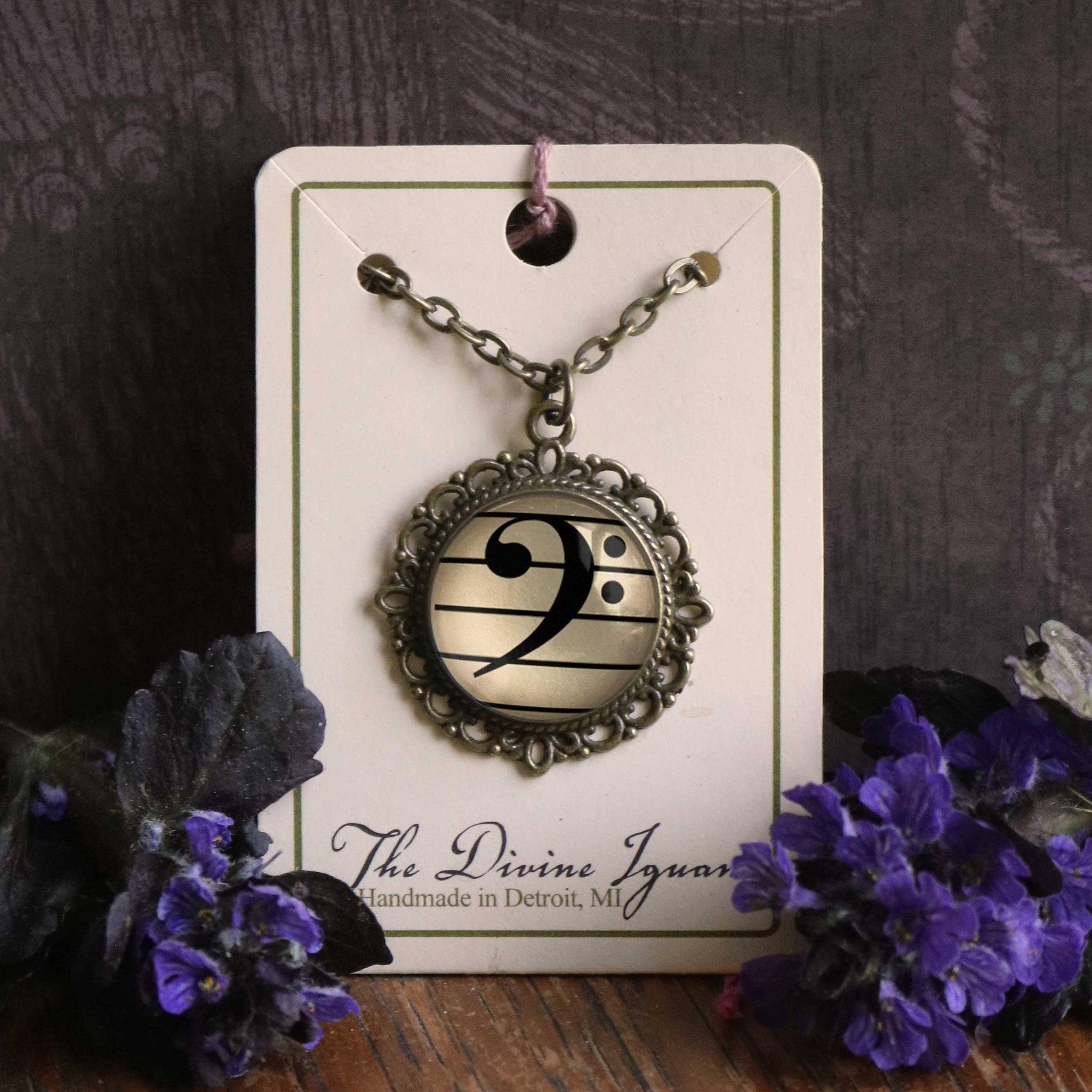 Bass Clef 20mm Ornate Musician's Pendant Necklace