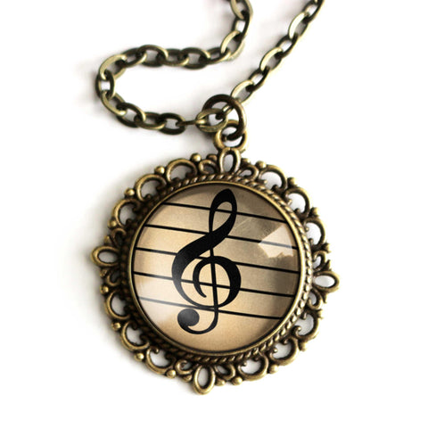 Treble Clef 20mm Ornate Musician's Pendant Necklace