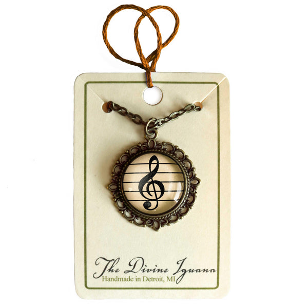 Treble Clef 20mm Ornate Musician's Pendant Necklace