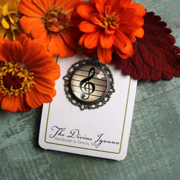 Treble Clef 20mm Ornate Musician's Pendant Necklace