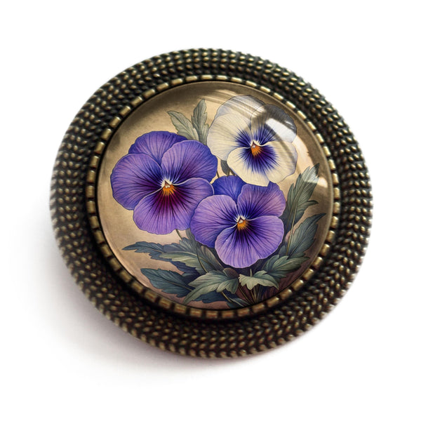 Purple Pansy Flower Vintage Inspired Pin Brooch