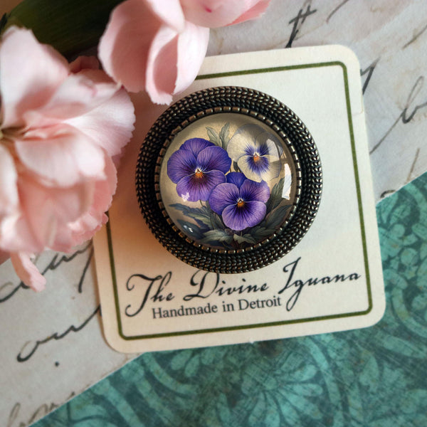 Purple Pansy Flower Vintage Inspired Pin Brooch