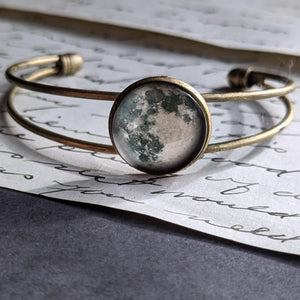 Blue Full Moon Cuff / Bangle Bracelet in Antique Brass