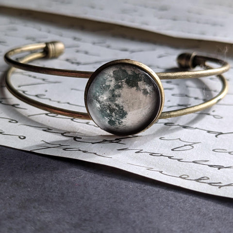 Blue Full Moon Cuff / Bangle Bracelet in Antique Brass
