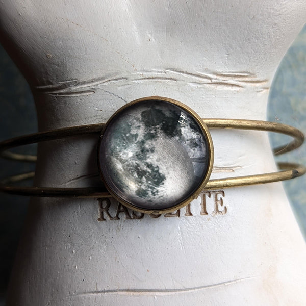 Blue Full Moon Cuff / Bangle Bracelet in Antique Brass